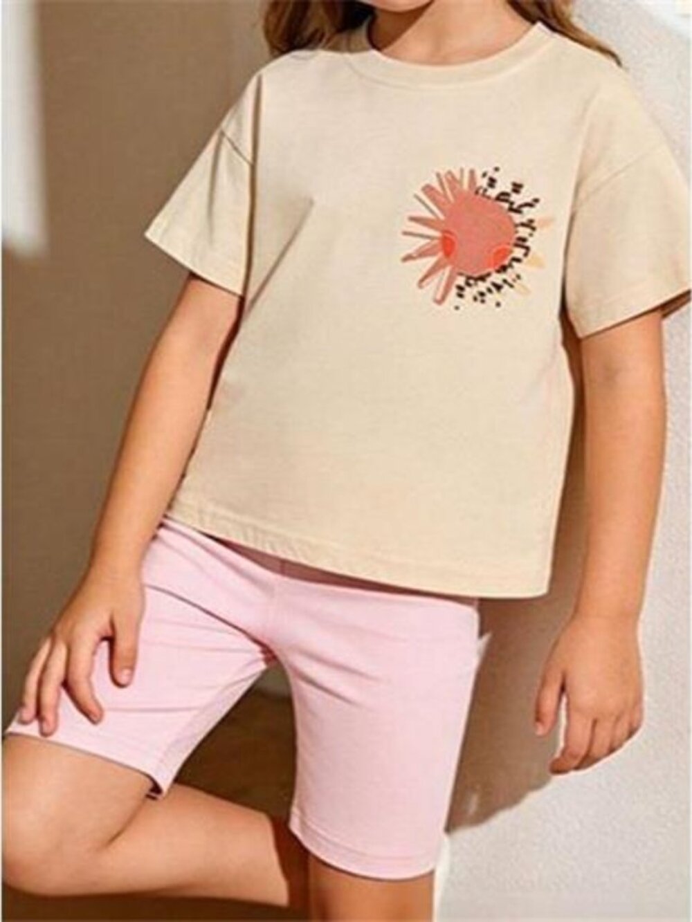 Children's Casual Graphic Tee & Biker Shorts Set